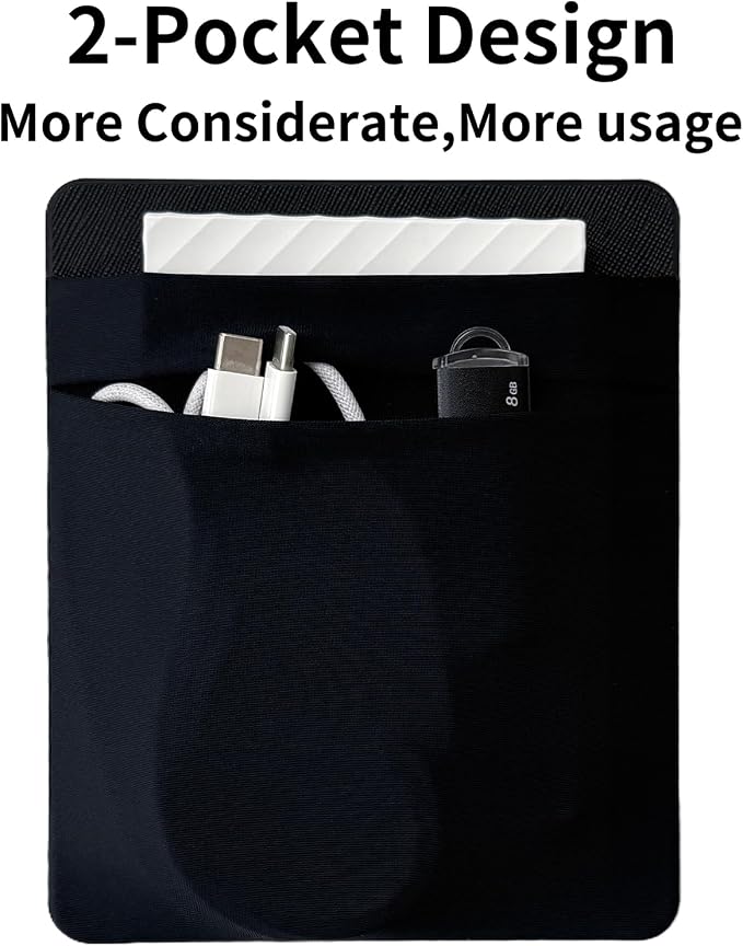 2-Pocket SSD Holder for Laptop,Adhesive Pouch,Portable Hard Drive Sleeve for Laptop,Compatible with External 2.5" HDD, Magic Mouse, Externa Hard Drive,USB Cable and More Holder - Black - Image 4