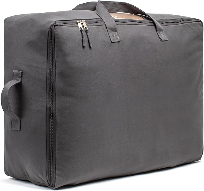 Soft Canvas Storage Bags with Zipper. Thick Breathable, 1pc King/Queen Comforter Organizer. Four Carrying Handles and Window. Large 25x19x9in Bag for Sheets Blankets Bedding Pillows, Clothes (Grey) by VeraMia
