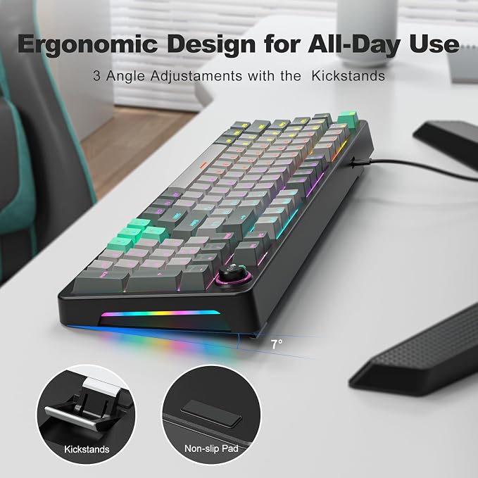 MOFII AK96 Mechanical Gaming Keyboard, Full Keys LED Backlit Programmable, Plug and Play USB A/C Wired Computer Custom Keyboard with Sound/Light Control Knob for Win/Mac - Gray & Black - Image 5