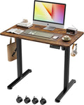 Monomi 35"x20" Small Electric Standing Desk,Whole Piece Desktop,Brown | Height Adjustable Desk with Memory Controller and wheels, Sit Stand Computer Workstation for Home Office,Space Saving by MONOMI