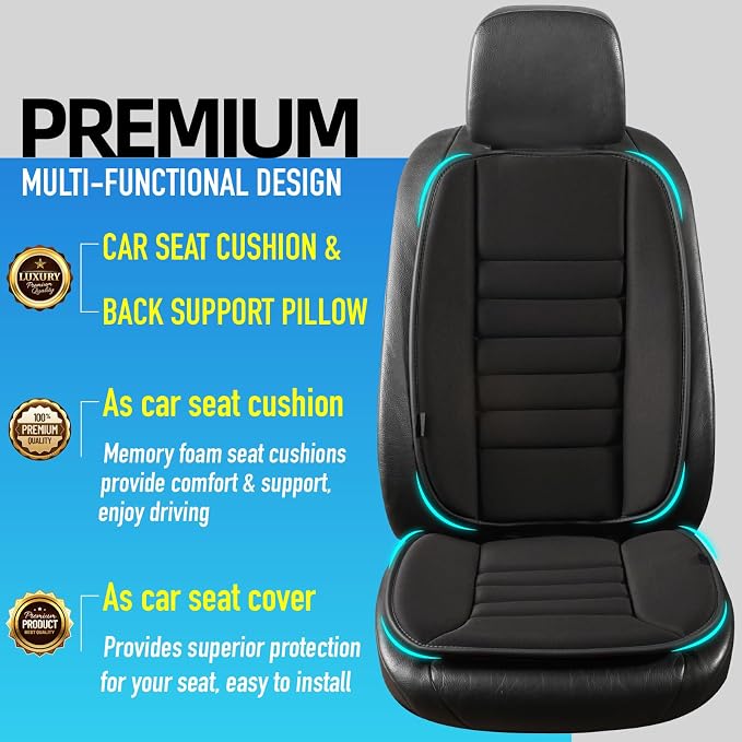 Lofty Aim Car Seat Cushion with Back Support Pillow, Driver Seat Cushion | Comfy Lumbar Support & Seat Cushion, Memory Foam Seat Cushion for Pain Relief, Butt Pillow for Car, Truck, Black - Image 2