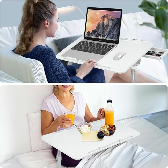 Adjustable Laptop Lap Desk with Cooling Fan USB Light for Adults 56x32cm,Grey - Image 6