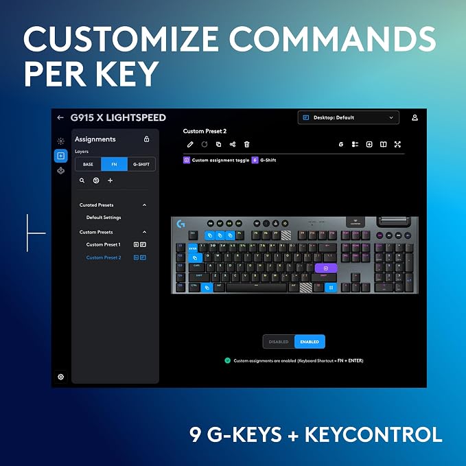 Logitech G915 X Lightspeed Wireless Gaming Keyboard (Clicky) - Black | Low Profile, Mechanical Switches, Double-Shot PBT Keycaps, RGB lighting, Aluminum finish, PC/Mac Compatible - Image 4
