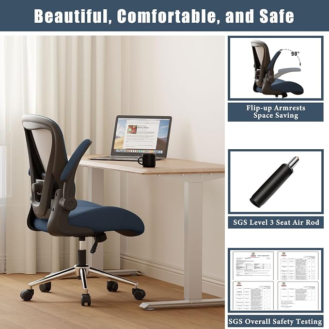 Blue Ergonomic Office Desk Chair, Soft Fabric Thickened Curved seat Cushion with Adjustable Lumbar Support, Perfect Blend of Comfort and Good Looks, Ideal Chair for Home or Office, Navy Blue - Image 5