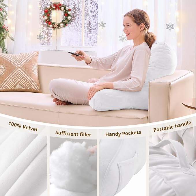 Sasttie Reading Pillow for Bed, Back Pillow for Sitting Up, White | 21" Backrest Support Cushion for Couch, Sofa, and Floor, Dorm Essentials, OEKO-TEX, Adjustable Down Alternative Fill - Image 5