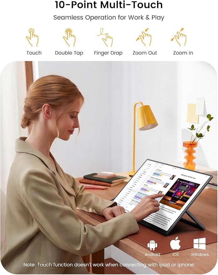 UPERFECT 15.6'' 1080P Touchscreen Portable Monitor with Battery 8000mAh | 125% sRGB Travel Monitor with Bluetooth Keyboard, Kickstand, Bag, VESA, Ultra-Slim External Screen for Laptop, PC, Phone - Image 3