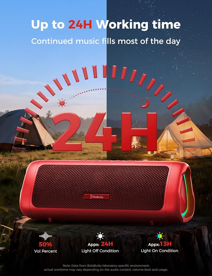 Bluetooth Speaker, 20W HD Sound, Portable Wireless, IPX5 Waterproof, Up to 24H Playtime, TWS Pairing, for Home/Party/Outdoor/Camping/Beach Essentials, Electronic Gadgets, Birthday Gift (Red) - Image 5