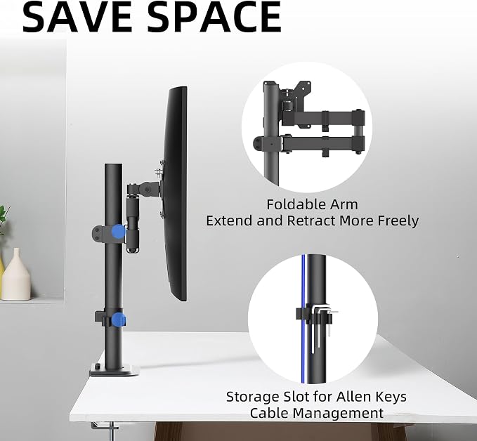 Monitor Mount Single Fully Adjustable Arm Fits One Screen 13-32 inch 22lbs for Monitor Computer Screen 13 15 17 19 20 22 23 24 26 27 30 32 inch VESA 75 100 (MD7421) - Image 4