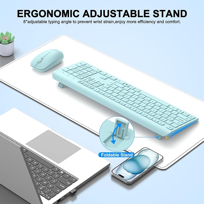 Wireless Keyboard and Mouse Combo, Full-Size Silent Ergonomic Keyboard and Optical Mouse, Long Battery Life, 2.4G Lag-Free Mice Keyboard for Computer, Mac, Laptop, PC, Windows(Green) - Image 4