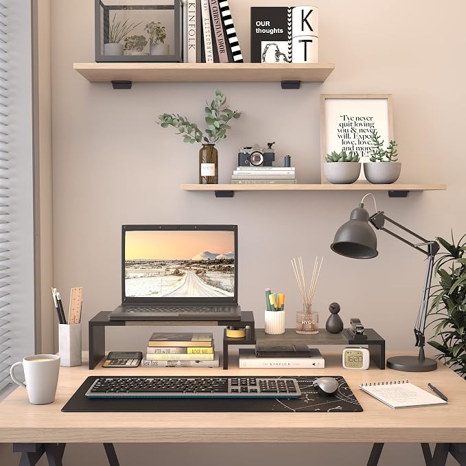 WESTREE Dual Monitor Stand Riser - 2 Shelf Computer Stand with Adjustable Length and Angle, Desktop Organizer for 2 Monitors - Image 4