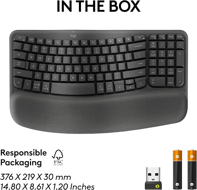 Logitech Wave Keys for Business Ergonomic Keyboard - Graphite | Cushioned palm rest, secure Logi Bolt technology, compatible with Windows/Mac/Chrome/Linux, for Business - Image 8