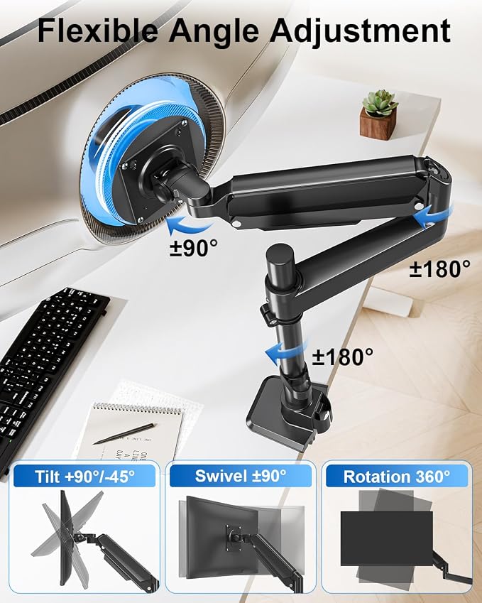 Heavy Duty Single Monitor Mount for Max 49" Ultrawide Screens | Hold 7.7 to 44 lbs, Premium Monitor Arm for Samsung Odyssey G9 and More, Adjustable Gas Spring Desk Stand, VESA Mount - Image 5