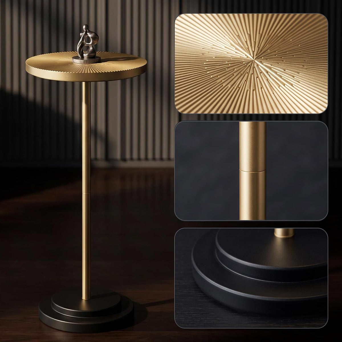 COVLON Drink Table Set of 2, Small Round Pedestal Side Table with Carved Top for Living Room, Bedroom, Small Space, Corners and Office, Gold and Black - Image 5