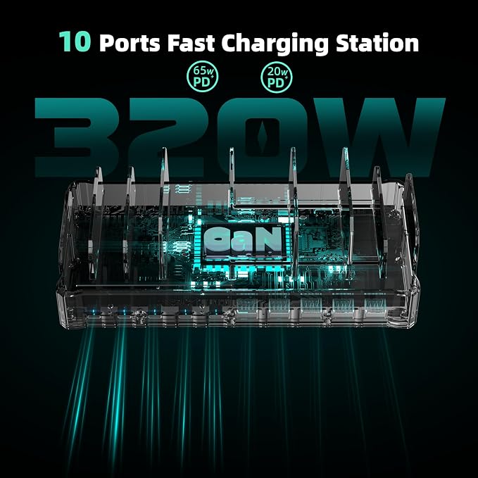 Charging Station for Multiple Devices, Zobirez 10-Port USB C Fast Charger Stations for MacBook, iPhone, Android Cell Phone, iPad, Tablet, Family Multi-Device Organizer Charging Dock, Green - Image 6