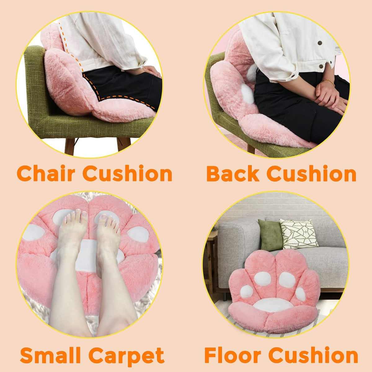 ELFJOY Cat Paw Cushion for Computer and Gaming Chairs 27.6"x31.5" Pink - Image 4