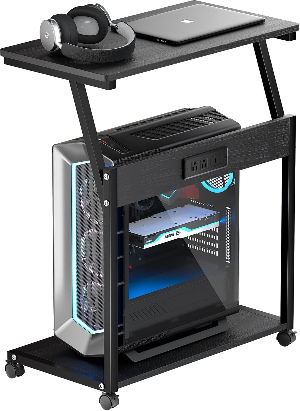 FANXIYQ Computer Tower Stand with Charging Station, Rolling PC Cart, Black by FANXIYQ