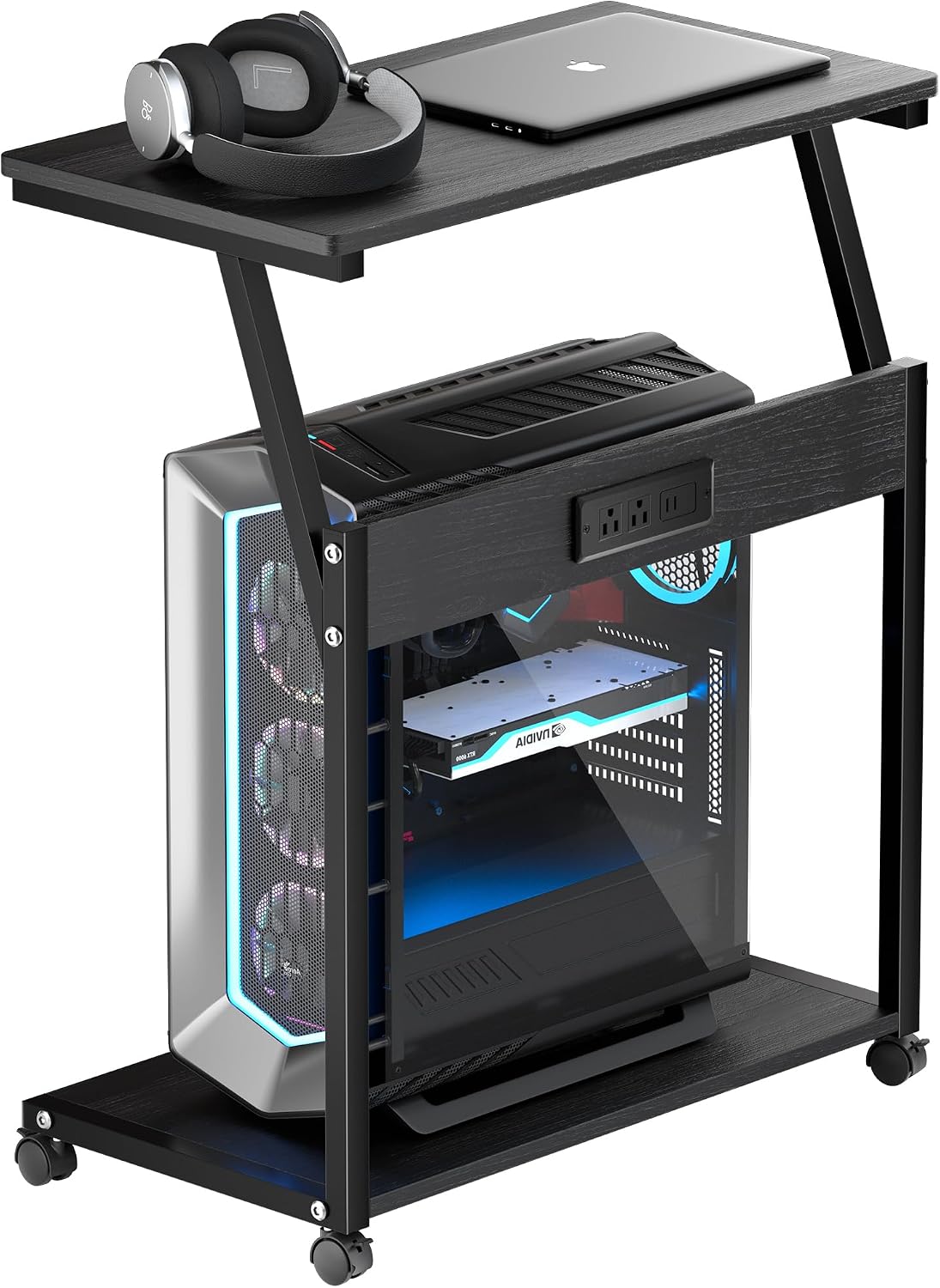 FANXIYQ Computer Tower Stand with Charging Station, Rolling PC Cart, Black by FANXIYQ