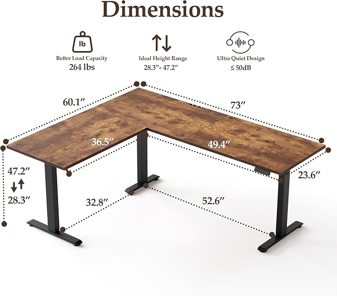 Klicelor L Shaped Standing Desk 73 x 60 Inch, Electric Height Adjustable Corner Desk for Home Office Workstation, Ergonomic Sit Stand Computer Table with Memory Controller, Rustic Brown - Image 3