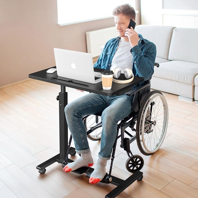 Eocnrhe Adjustable Overbed Bedside Table, Hospital Bed Table with Wheels, Portable Rolling Desk, Mobile Small Standing Desk, Rolling Laptop Stand, Computer Cart - Image 9