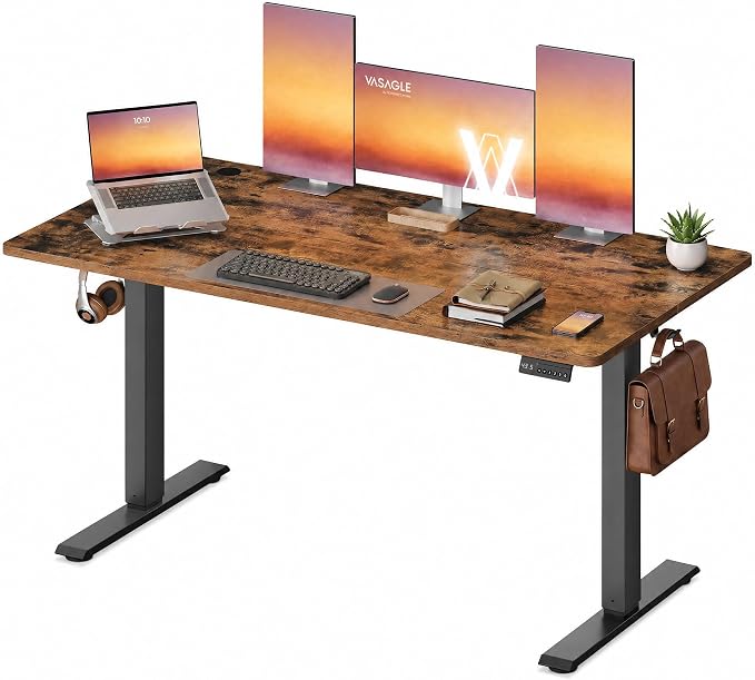 VASAGLE Electric Standing Desk, 55.1 x 27.6 Inches Height Adjustable Desk, Sedentary Reminder, 4 Memory Heights, for Home Office, Rustic Brown ULSD315KD020S by Unknown