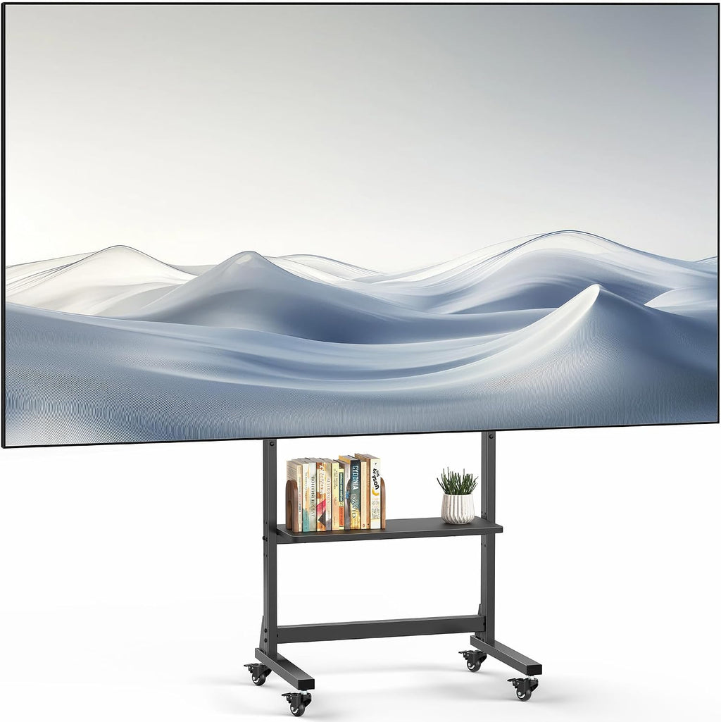 VIVO Heavy Duty 55 to 100 inch Mobile TV Cart, Holds up to 154 lbs, Tall TV Mount with Storage Shelf, Wheels, Black, STAND-TV100F-C by VIVO