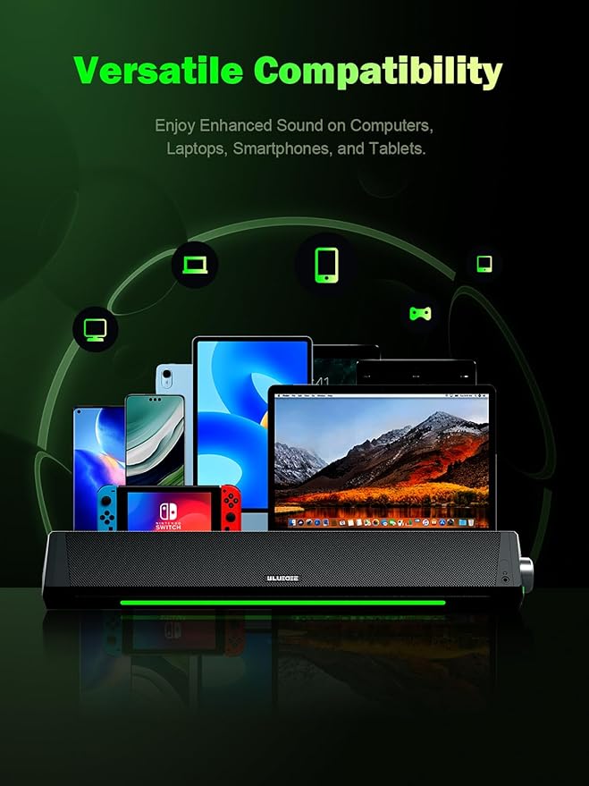 Bluedee Computer Speakers for Desktop PC, Bluetooth AUX Computer Sound Bar | HiFi Stereo PC Speakers for Computer Desktop, PC Soundbar, USB/USB C Powered Gaming Speakers for Monitor, PC, Laptop - Image 4