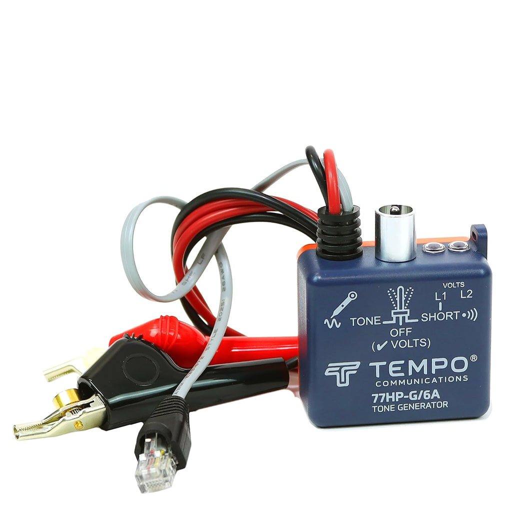 TEMPO 77HP-G/6A Tone Generator w/ABN Clips | Cable Tracing, Continuity Testing, Polarity Testing | RJ11, RJ45 | Twisted Pair & Coaxial Cables | Professional Grade Wire Tracer by TEMPO