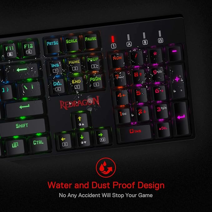 Redragon K582 Wired RGB Mechanical Gaming Keyboard, 104-Key Standard Layout | 16.8M Color Immersive eSports Lighting Vibe, N-Key Rollover for Accurate Combos, 50M-Keystroke Durability, Customize Software - Image 6