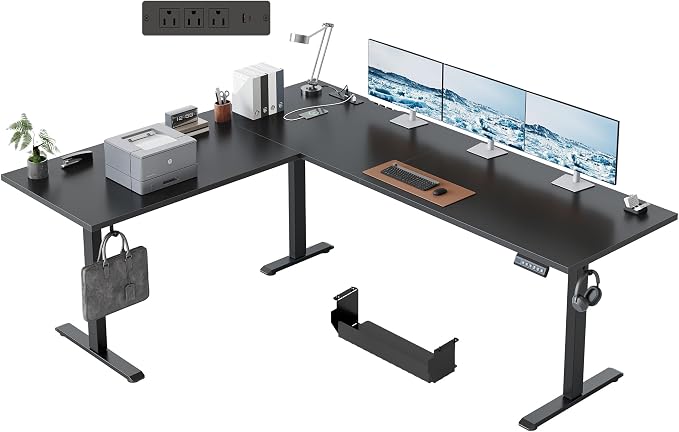 Klicelor L Shaped Standing Desk 75 x 61 Inch,Electric Height Adjustable Corner Desk with Cable Management & Power Outlets, Ergonomic Sit Stand Up Computer Table for Home Office,Black by Unknown