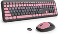 Surmen Black Pink Keyboard and Mouse Wireless Quiet, Full-Size Girly Slient Keyboard Retro Typewriter Low-Noise 2.4GHz for Computer, Desktop, Laptop (110-Heimei Pink) by SURMEN