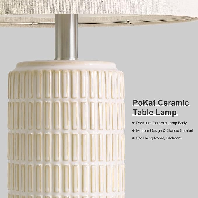 PoKat 23’’ Dimmable Table Lamps Set of 2 with Remote for Living Room, White | Modern Bedside Lamps for Bedroom, Stepless Adjustable, Farmhouse Ceramic Lamp for Nightstands, Blubs Included, No Battery - Image 3