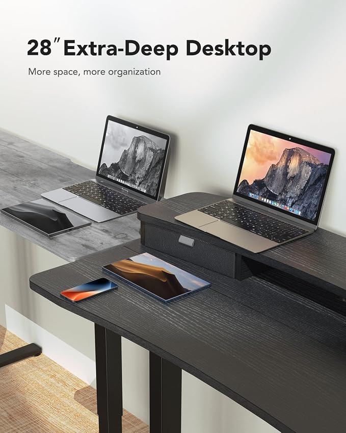 HUANUO 48″ x 28″ Electric Standing Desk with 2 Drawers, C-Clamp Mount Compatible, Height Adjustable Computer Desk, Home Office Stand Up Desk with 4 Preset Heights & 2 Hooks, Black - Image 4