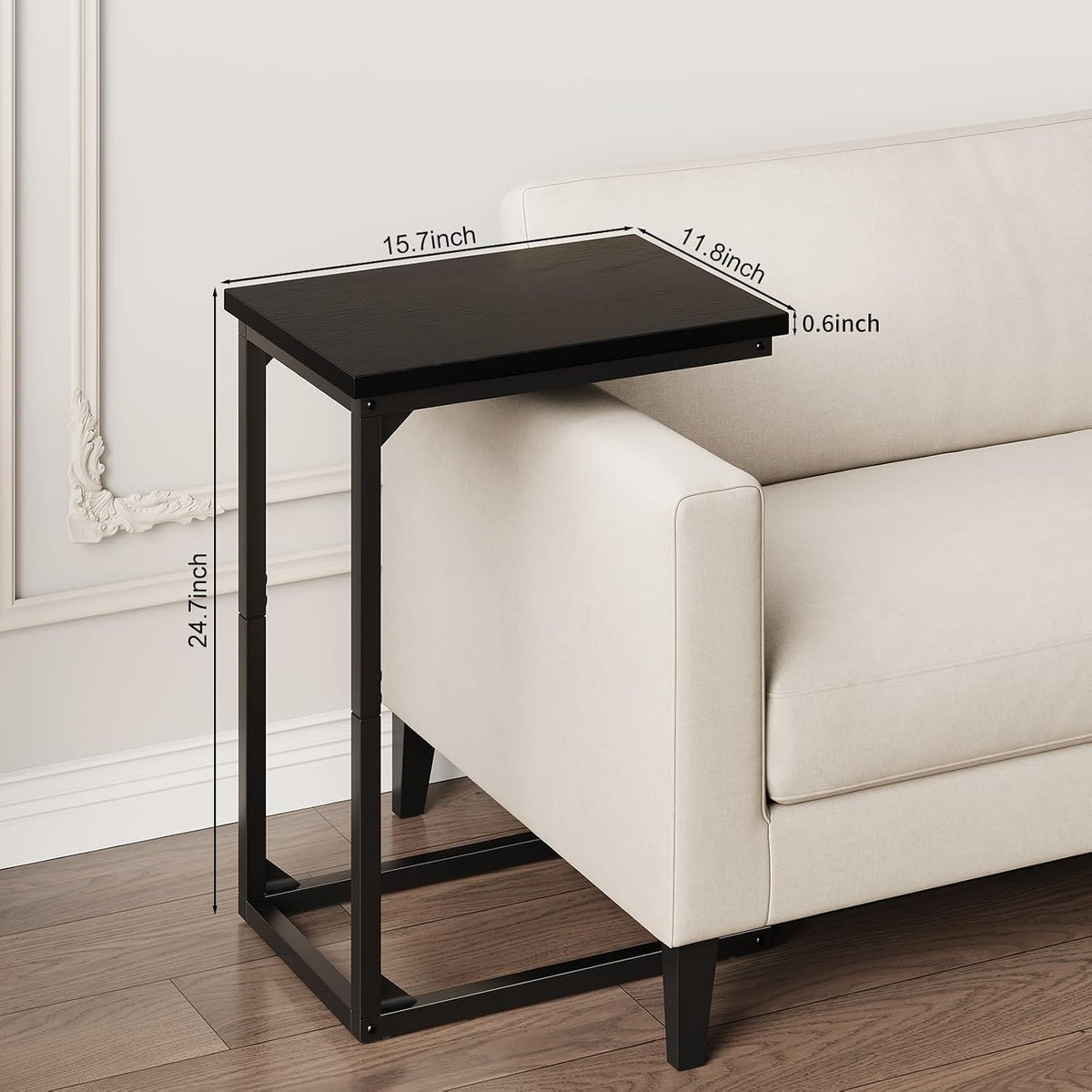 C Shaped End Table, TV Tray for Couch, Small Side Table with Metal Frame, for Living Room Bedroom|Saving Spaces, Sofa Side Table(Black) - Image 3