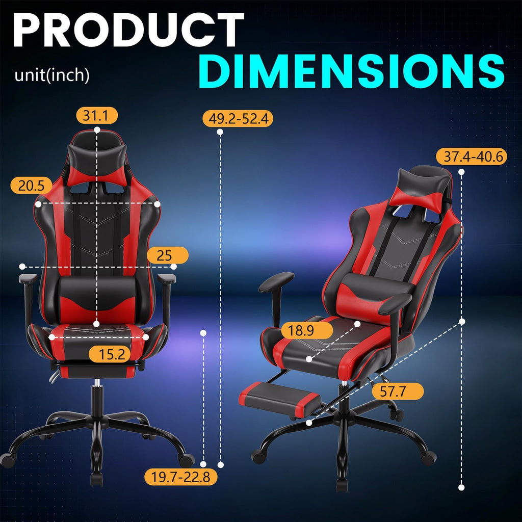 BestOffice | Ergonomic Gaming Chair | Red | Reclining Computer Chair with Lumbar Support, Headrest Pillow, Adjustable Footrests | 360 Swivel with Heavy Duty Wheels | for Home & Office - Image 7