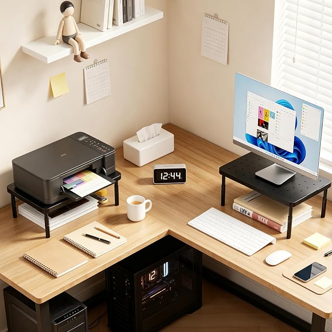 WALI Computer Monitor Stand for Desk, Adjustable Laptop Riser, up to 44 lbs | Monitor Riser Under-Desk Storage, Fits Monitors, Laptops, Printers, for Home, Office, School Supplies (PTT001), 1 Pack, Black - Image 5