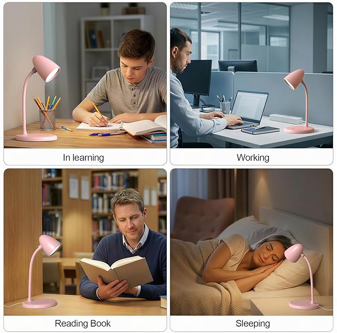 LED Desk Lamp for Home Office,Dimmable Table Lamp 3 Light Colors | Reading Light for Bedside Small Desk Lamp for College Dorm Room,Bedroom Desk Light Pink - Image 3