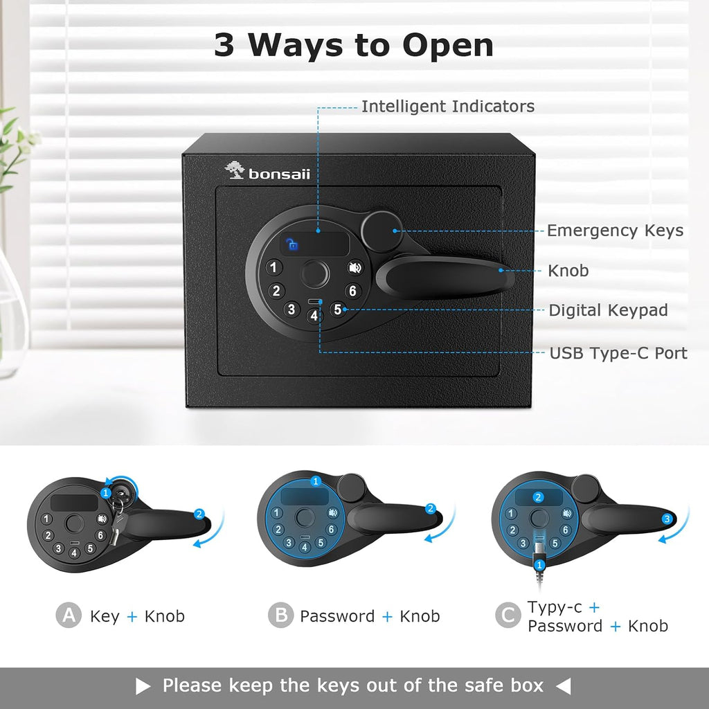 Bonsaii Security Safe Box With Electronic Keypad 0.231 Cu.Ft for Valuables - Image 3