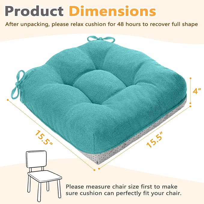 MAGIC ELEPHANT Chair Cushions for Dining Chairs, Memory Foam Kitchen Chair Cushions Set of 4, Non-Slip Thick Dining Room Chair Pads Seat Cushions, 15.5" x 15.5" x 4" (Aqua Green) - Image 5