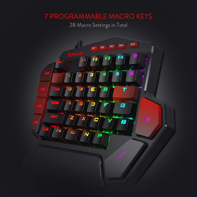 Redragon K585 Wired One-Handed RGB Gaming Keypad, Tactical 42-Key Layout | On Board 28 Combo Slots 4 Profiles Keyboard, USB Pass-Through Port, 16.8M Colors, Swap-Ready Socket, Detachable Wrist Rest - Image 2