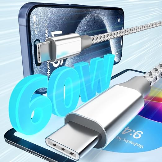 KYEHD USB C to USB C Cable 10ft 3 Pack 60W Fast Charging Long Charger Cord | 3 Pack 10ft 60W Fast Charging USB C to USB C Cable, Type C Charger Cord for iPhone 17/16/15 iPad MacBook CarPlay - Grey White - Image 3