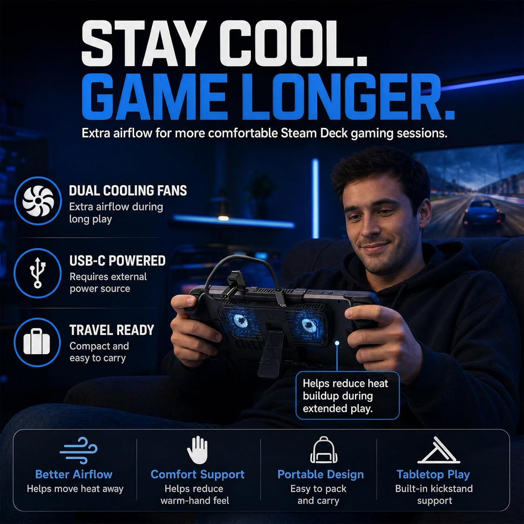 Steam Deck Cooling Fan with Stand, Dual Fan Cooler for Steam Deck, Adjustable Speed USB-Powered Cooler with Blue LED, Portable Cooling Stand for Handheld Gaming - Image 7