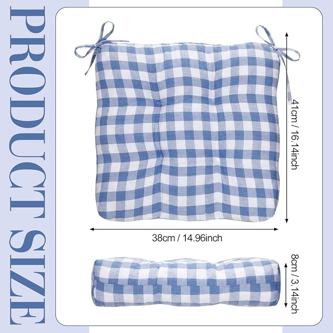 Geetery 4 Pack Chair Cushions, 16" x 15",Blue and White,Plaid - Image 2