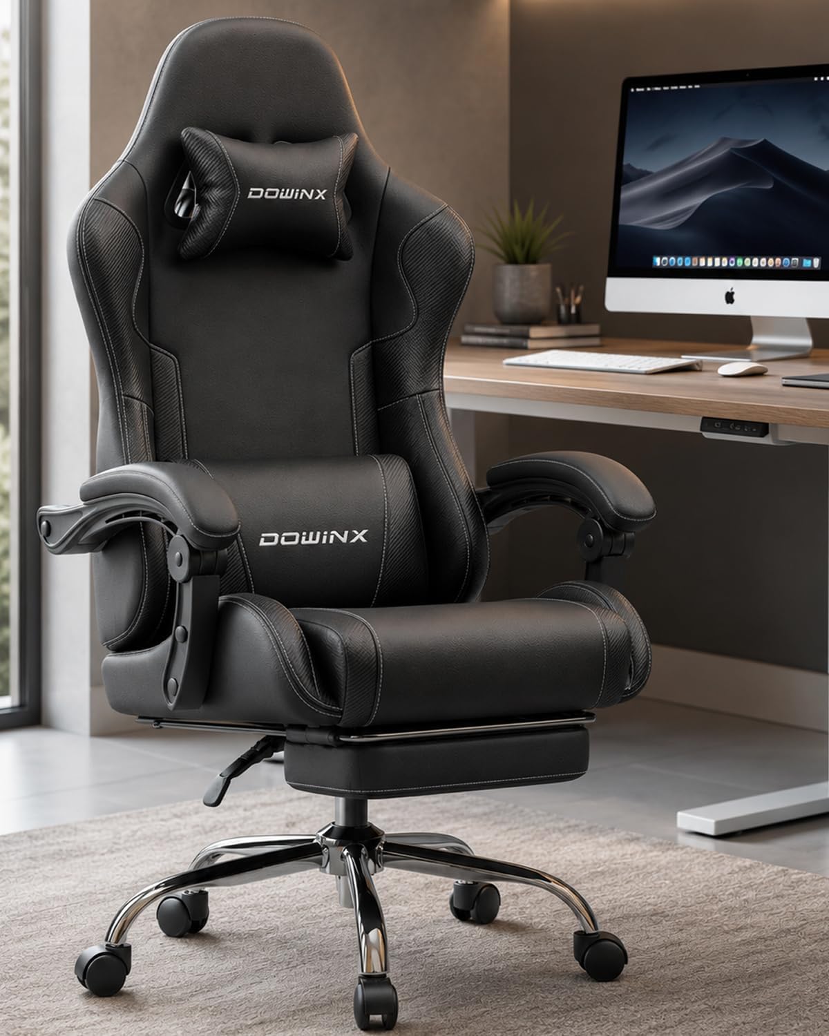 Dowinx Ergonomic Gaming Chair with Footrest & Massage Lumbar, 2D-Linkage Armrests for Computer Chair 330lbs with Headrest Pillow for Office, Home, Streaming and Long Gaming Sessions, Black - Image 2