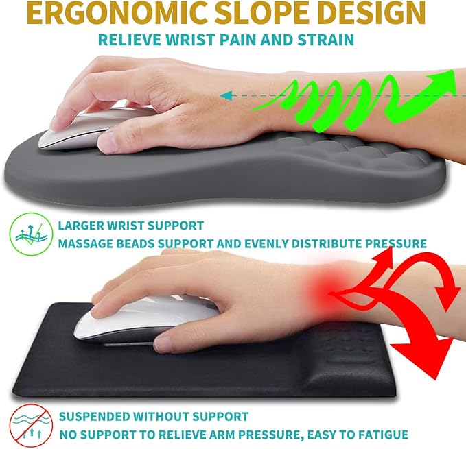 Hokafenle 2 in 1 Ergonomic Mouse Pad Wrist Support & Wrist Rest for Computer Keyboard Set, with Relieve Carpal Tunnel Pain Massage Bulge and Full Memory Gel Design (2In1 Set, Dark Gray) - Image 5