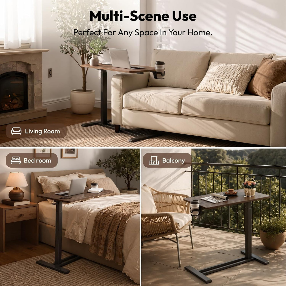SANODESK 28''Pneumatic Adjustable Overbed Bedside Table with Hidden Casters - Image 8