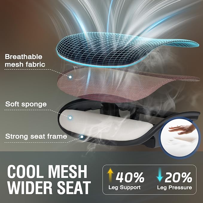 Mesh Office Chair,Ergonomic Computer Desk Chair,Sturdy Task Chair- Adjustable Lumbar Support & Armrests,Tilt Function,Comfort Wide Seat,Swivel Home Office Chair (Red) - Image 6