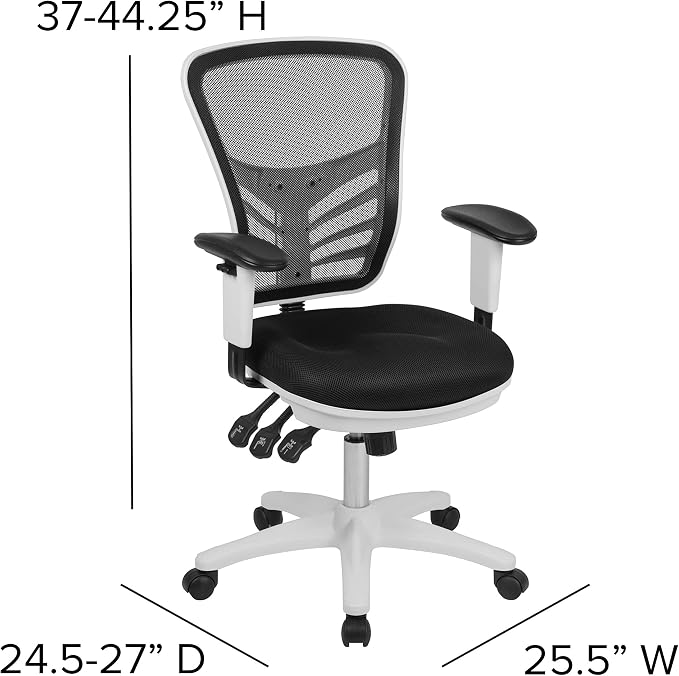 Flash Furniture Mid-Back Black Mesh Multifunction Executive Swivel Ergonomic Office Chair with Adjustable Arms and White Frame | Adjustable Armrests, 360° Swivel, Height Adjustable, Commercial Grade - Image 3