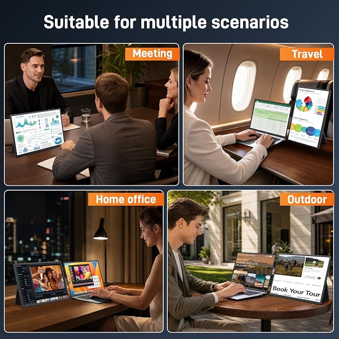 16" Portable Monitor for Laptop, 1200P IPS Laptop Screen Extender | Plug & Play Dual Monitor, 360° Rotating Stand, Ultra Slim Travel Monitor for Laptop, PC, MacBook, PS5 - Image 7