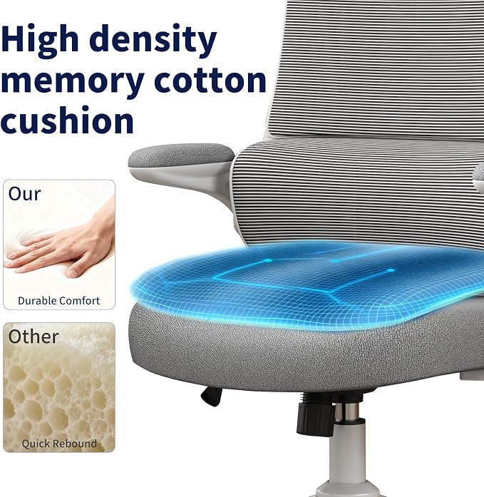 Ergonomic Office Chair - Desk Chair with Adjustable Headrest Lumbar Support Computer Chair - Mesh Comfy Chair with Flip-up Armrests - Gaming Chairs for Adults Home Office (White+Gray) - Image 7