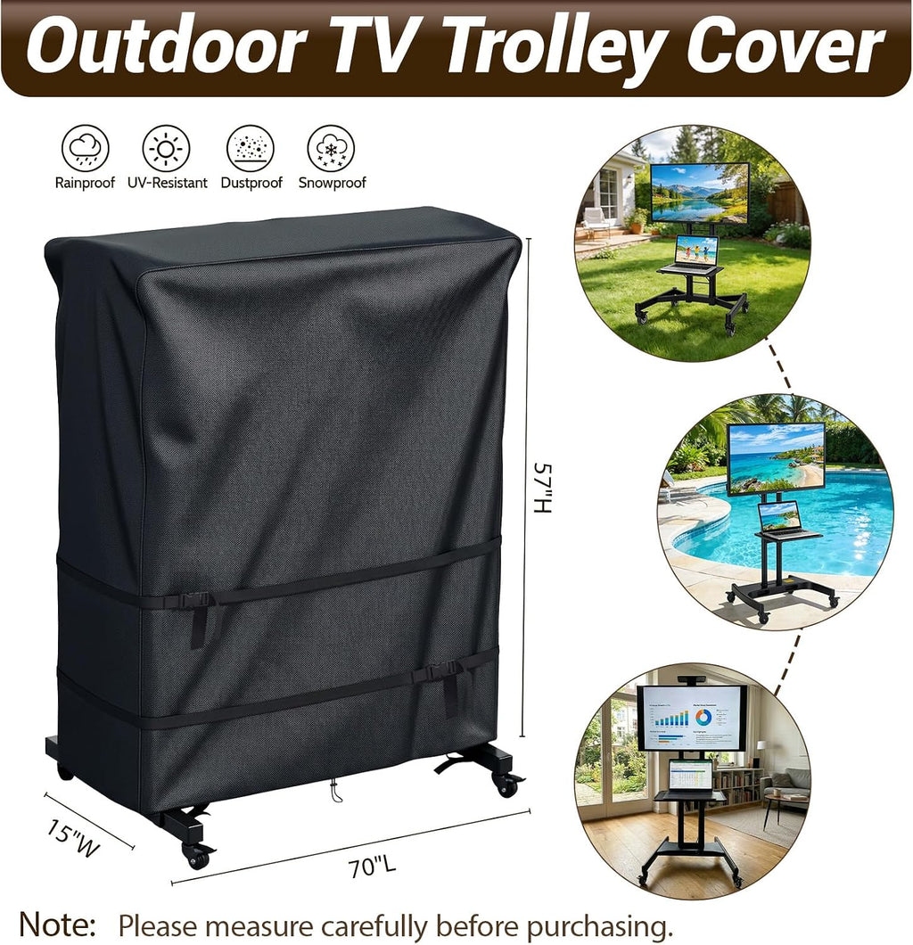 Outdoor TV Cover-Weatherproof TV Stand Covers for Outside TV,Compatible Patio TV Protector for Rolling TV Stand (Black, 70"L x 15"W x 57"H) - Image 2
